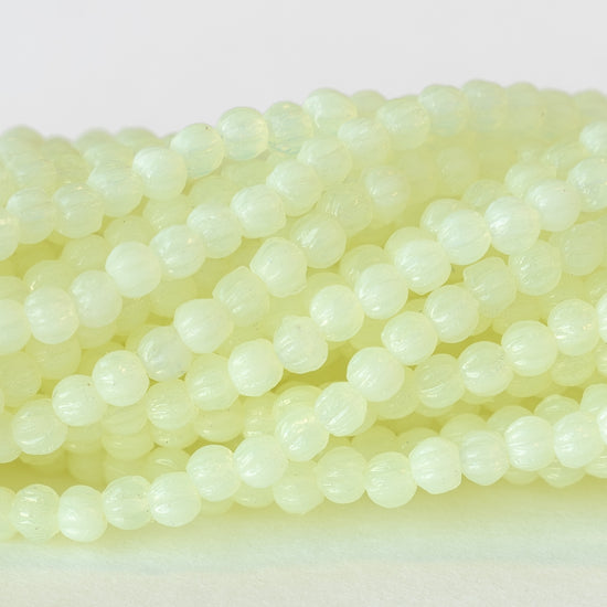 3mm Melon Beads - Milky Jonquil Opaline - 100 Beads