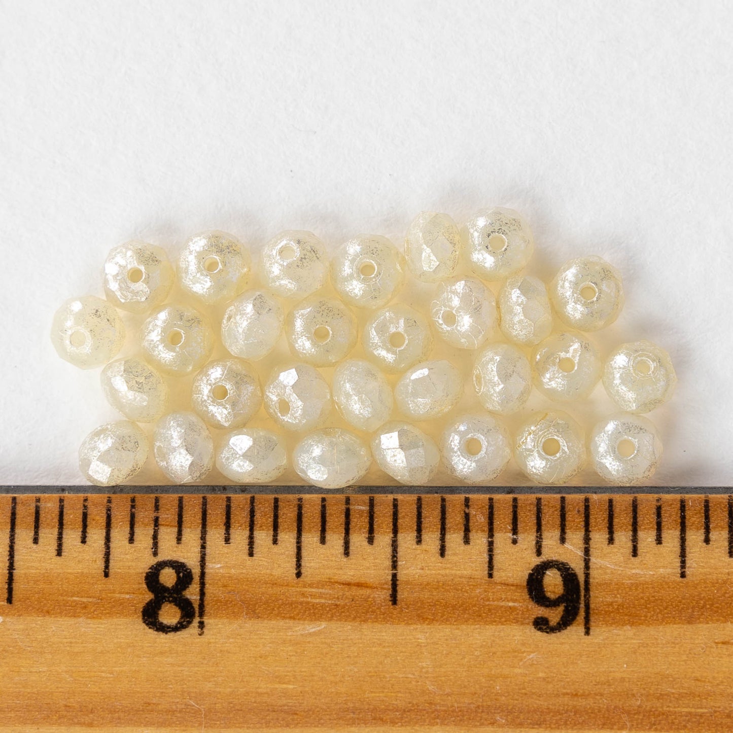 3x5mm Firepolished Rondelles - Ivory with a Mercury Finish - 30 beads