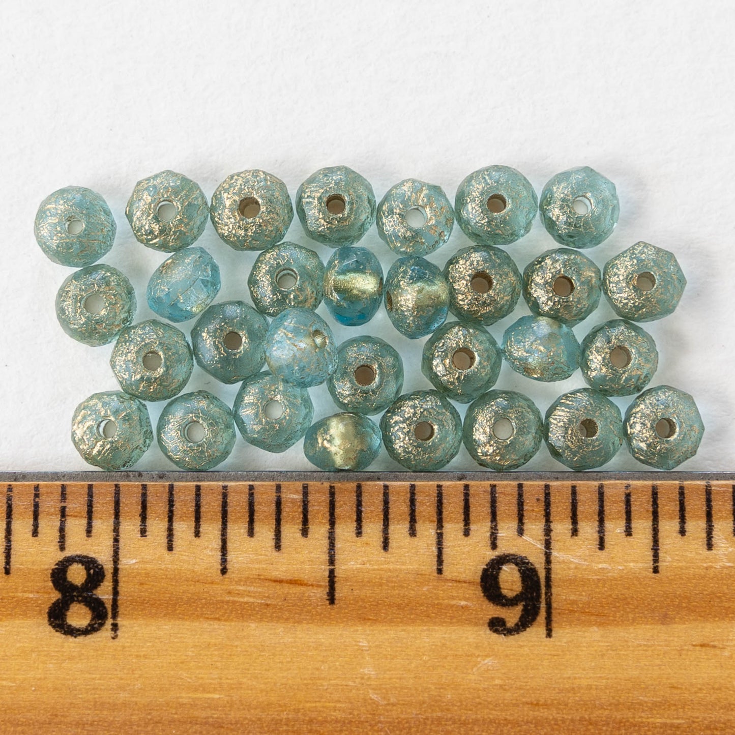 3x5mm Rondelle - Baby Blue Etched Finish with Gold Wash - 30 Beads