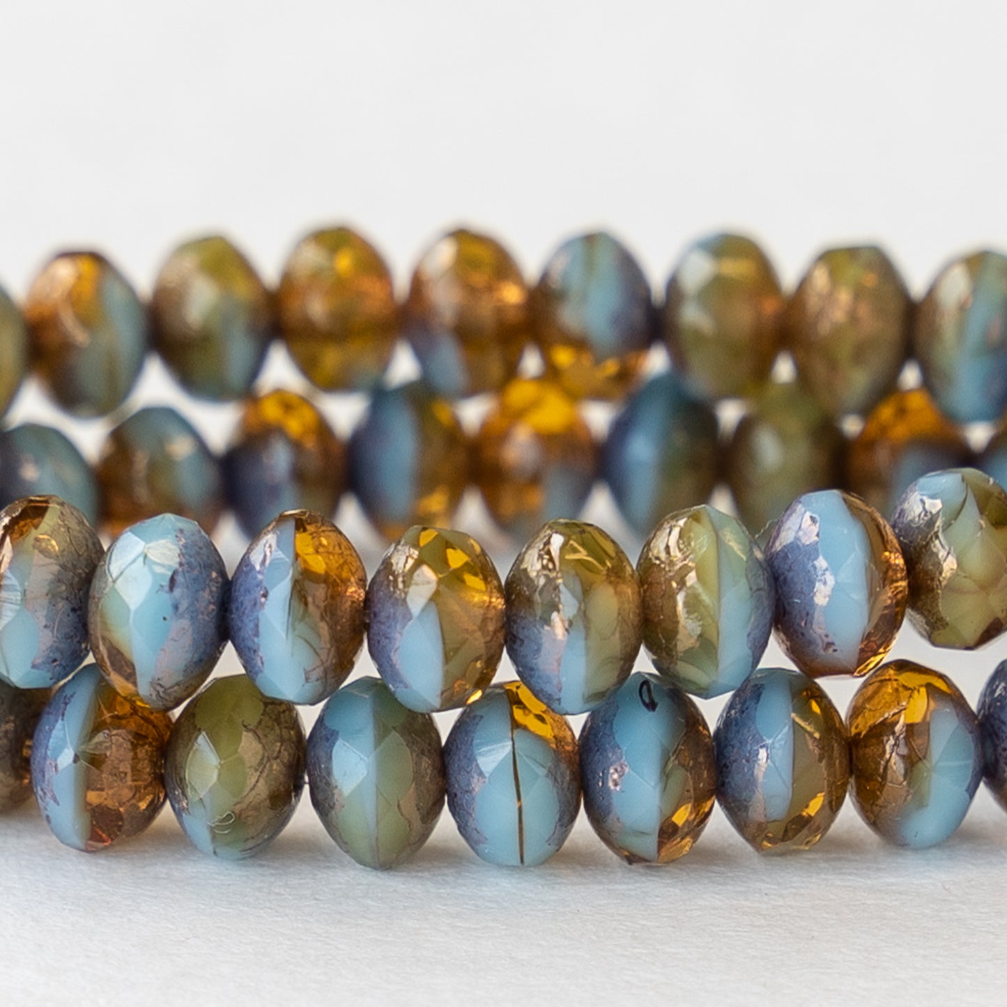 3x5mm Rondelles - Amber  and Aqua Beads - 30 Beads