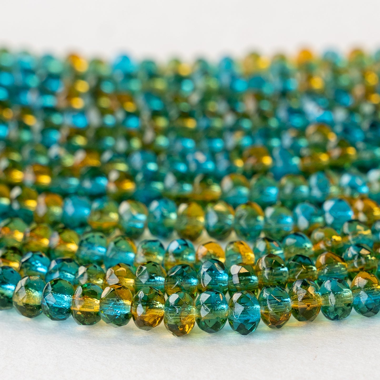 3x5mm Firepolished Glass Rondelles - Amber and Teal - 50 Beads