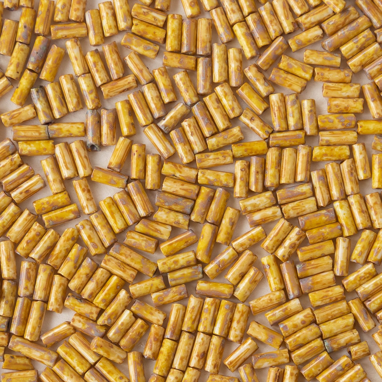 4mm Picasso Bugle Beads - Ivory Picasso  - 10 grams