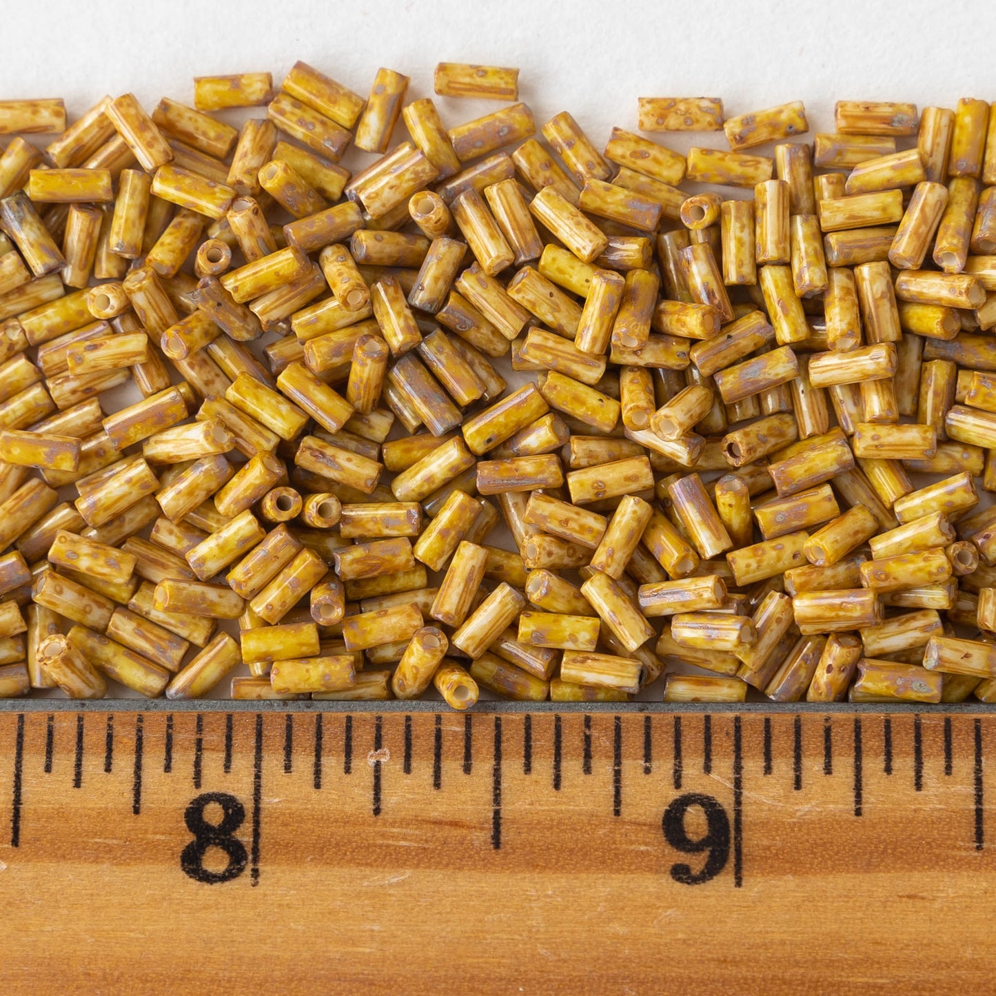4mm Picasso Bugle Beads - Ivory Picasso  - 10 grams