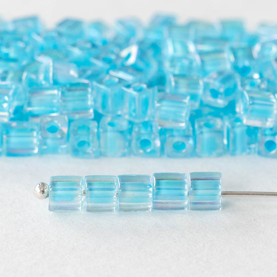 4mm Miyuki Cube Beads  - Aqua Lined Crystal AB - 20 0r 60 grams
