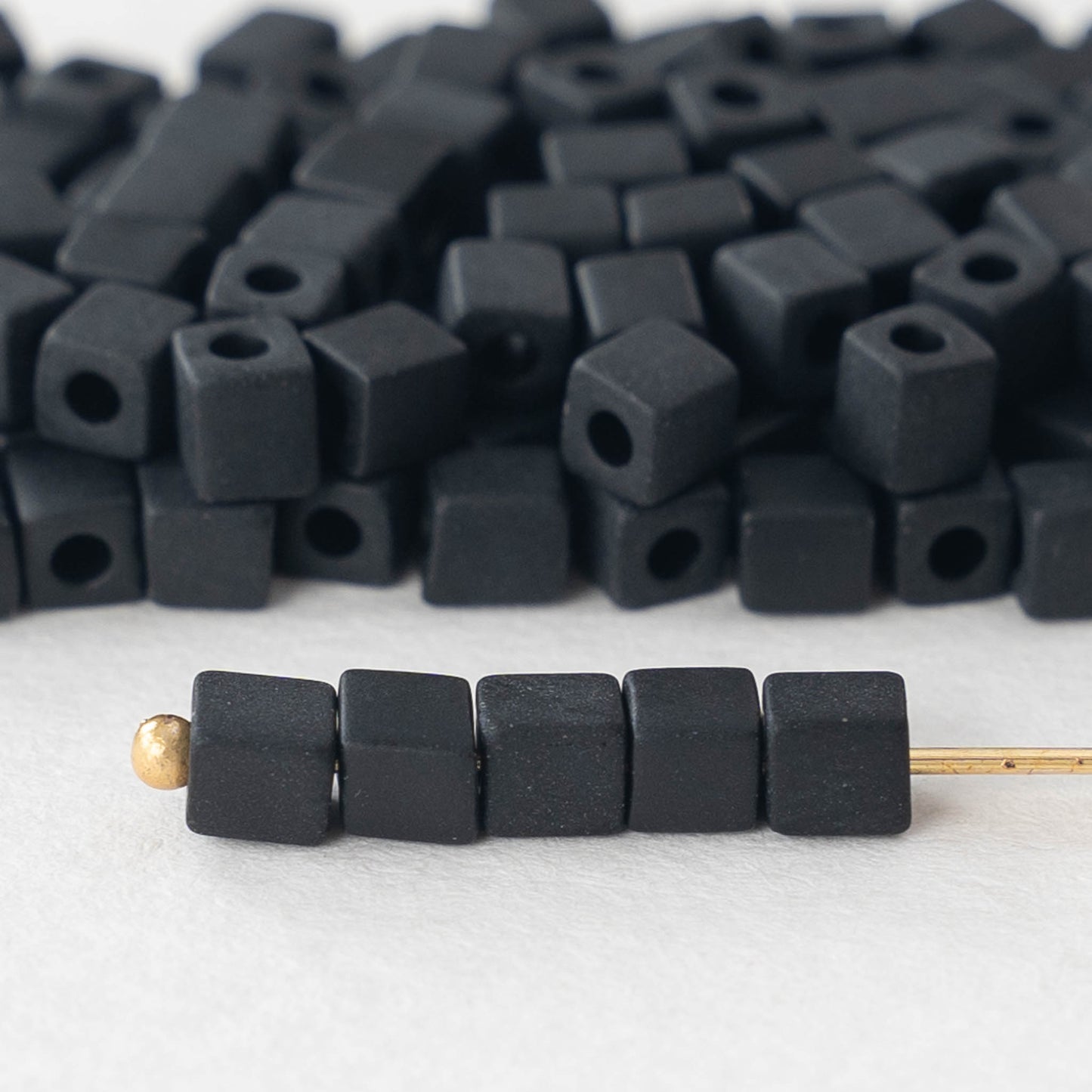 4mm Miyuki Cube Beads - Black Matte - 20 or 60 grams
