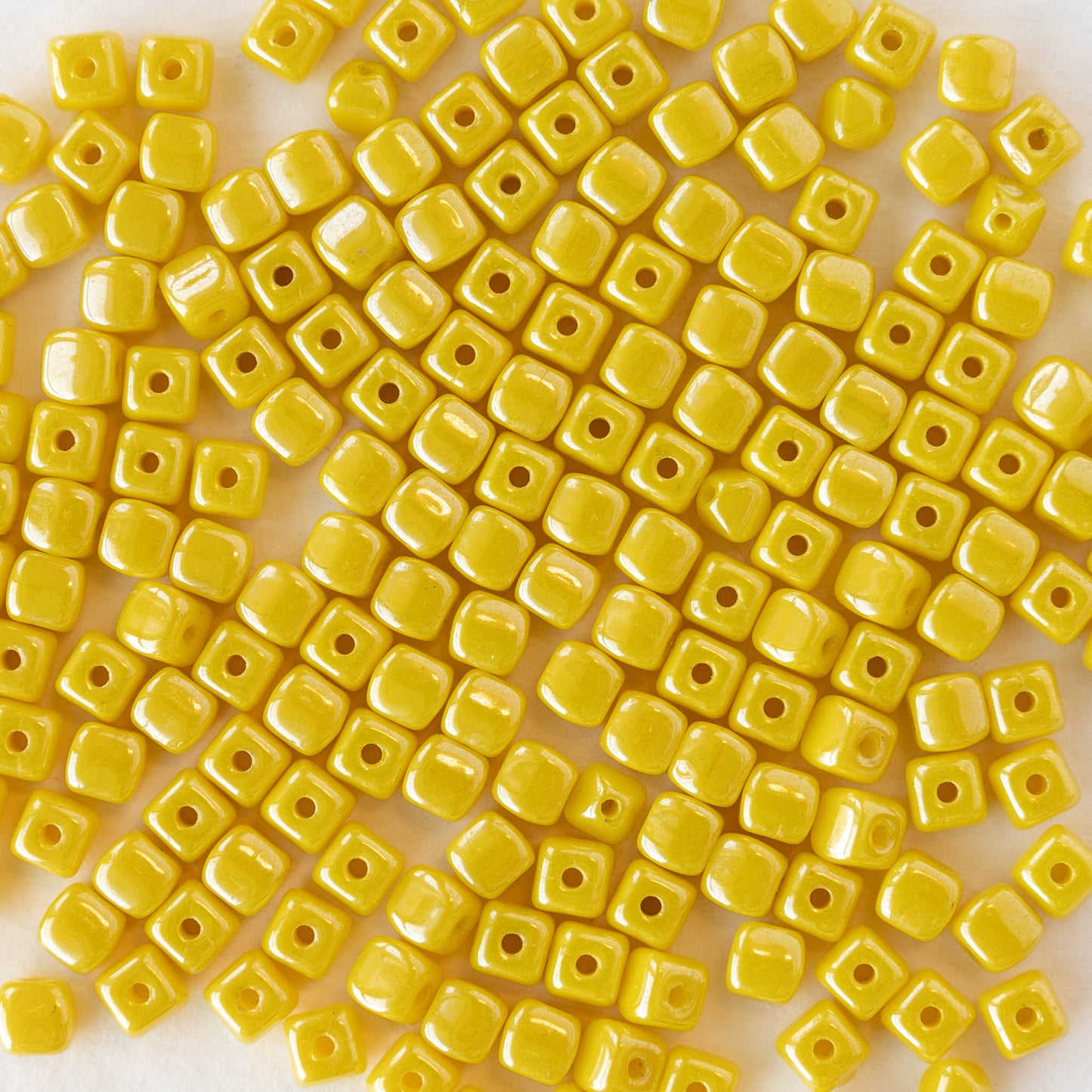 4mm Glass Cube Beads - Opaque Yellow - 100 beads