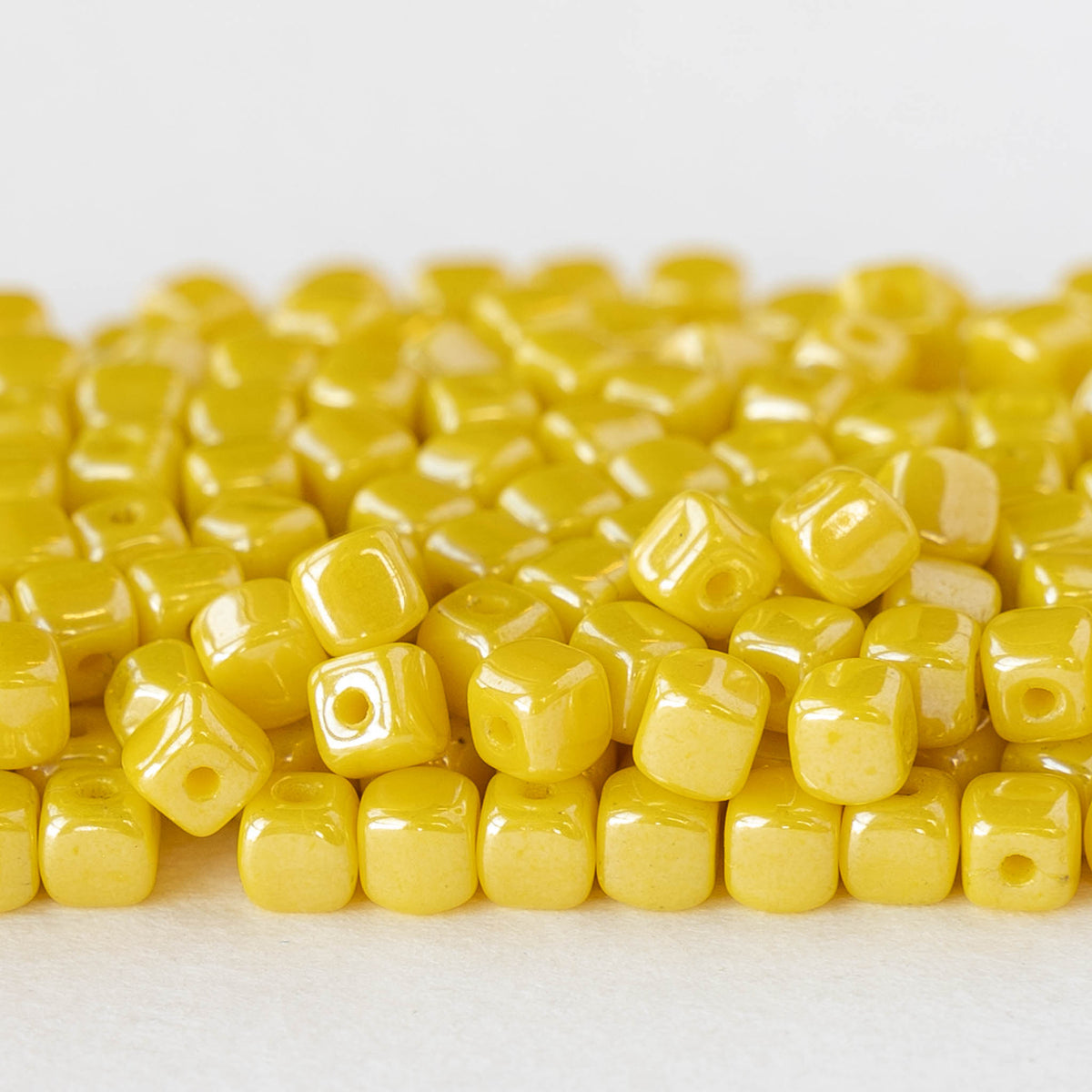 4mm Glass Cube Beads - Opaque Yellow Luster - Czech Glass Beads –  funkyprettybeads