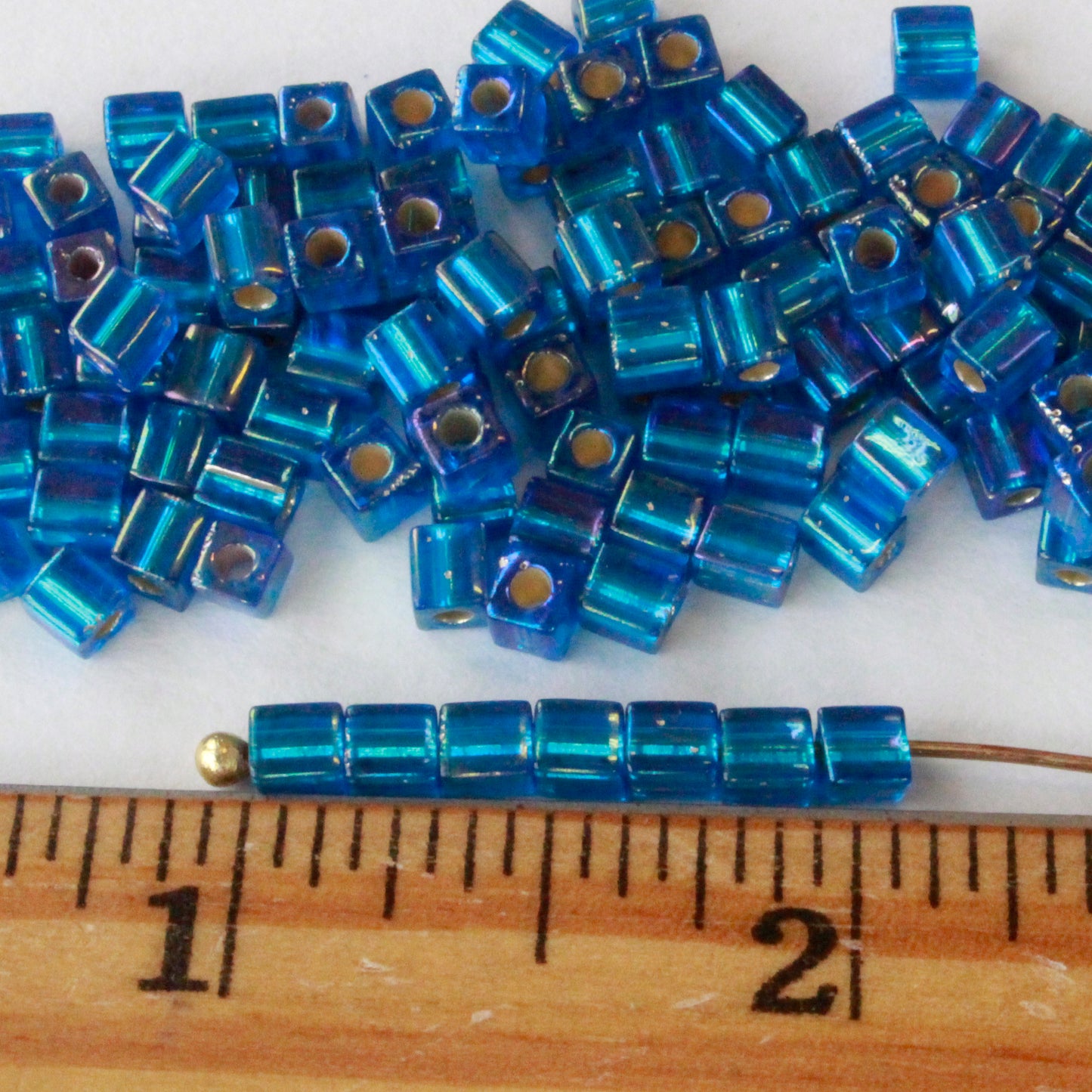 4mm Miyuki Cube Beads  - Silver Lined Capri Blue - 20 or 60 grams