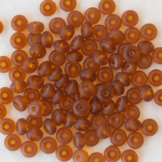 4mm Rondelle Beads - Dark  Amber Matte - 100 beads