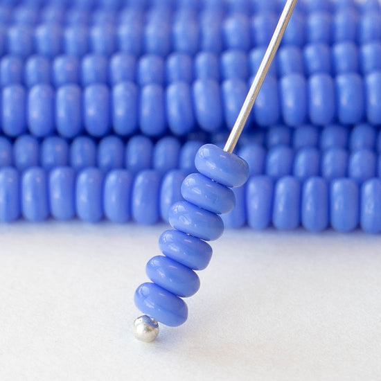 4mm Glass Rondelle Beads - Opaque Periwinkle Blue -120 Beads