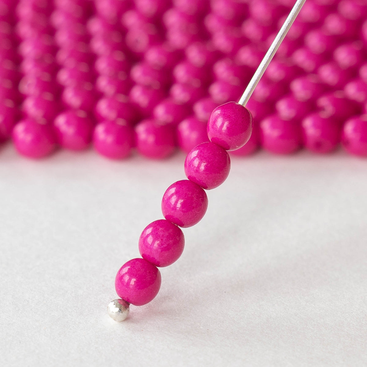 Glass Seed Beads, Opaque Lustered, Round, Bubble Gum Pink, 4mm