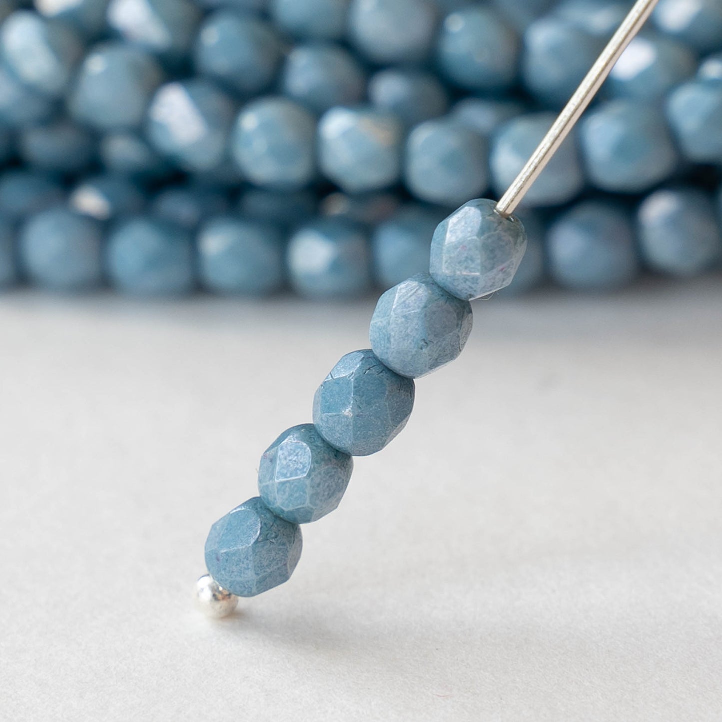 4mm Round Firepolished Beads - Slate Blue Luster - 50 Beads