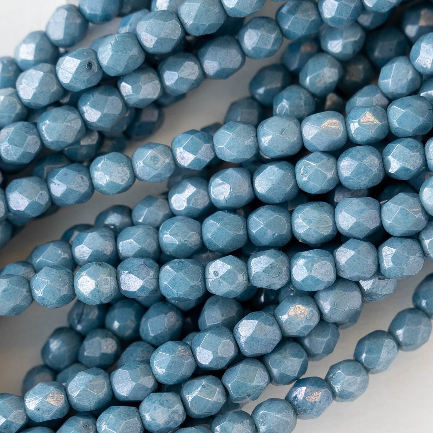 4mm Round Firepolished Beads - Slate Blue Luster - 50 Beads