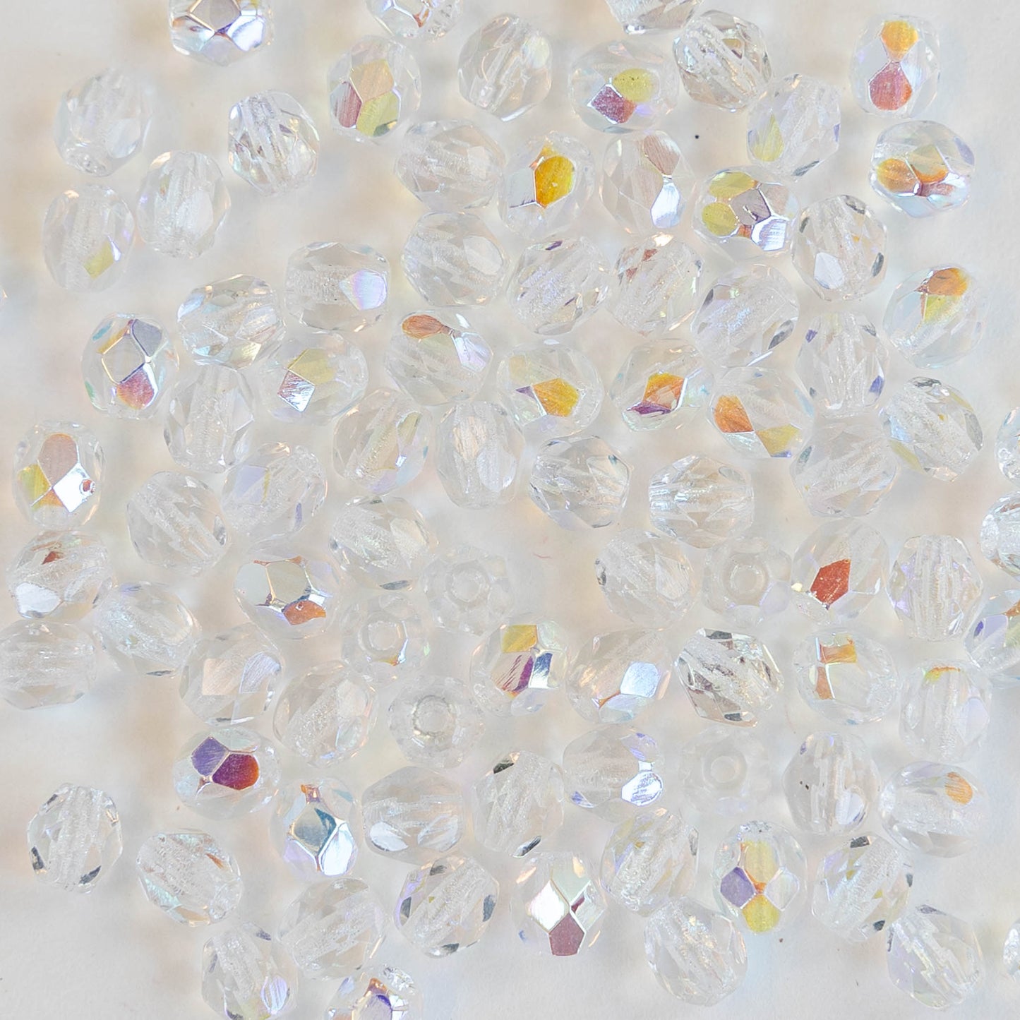 4mm Round Firepolished Beads - Crystal AB - 100 Beads