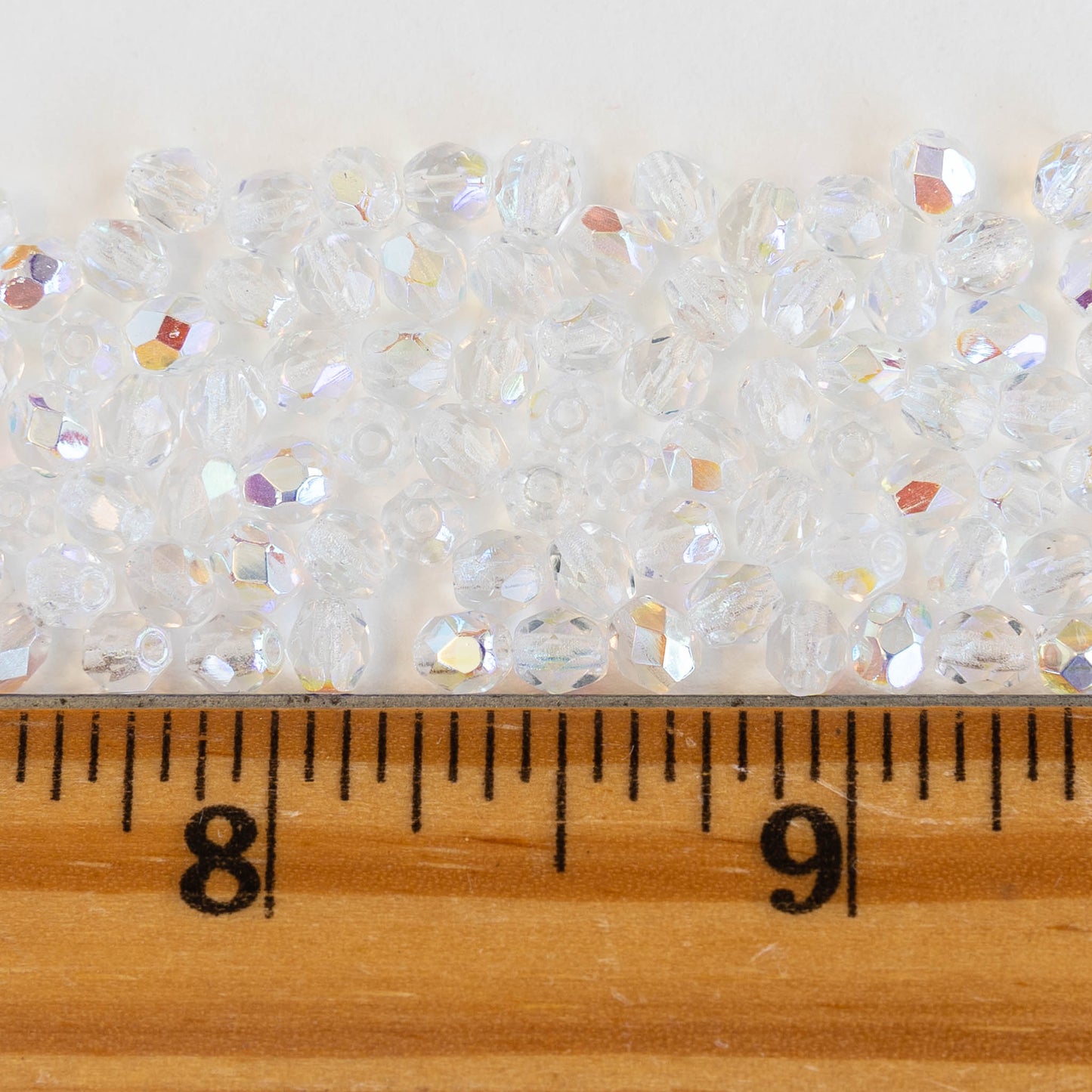 4mm Round Firepolished Beads - Crystal AB - 100 Beads