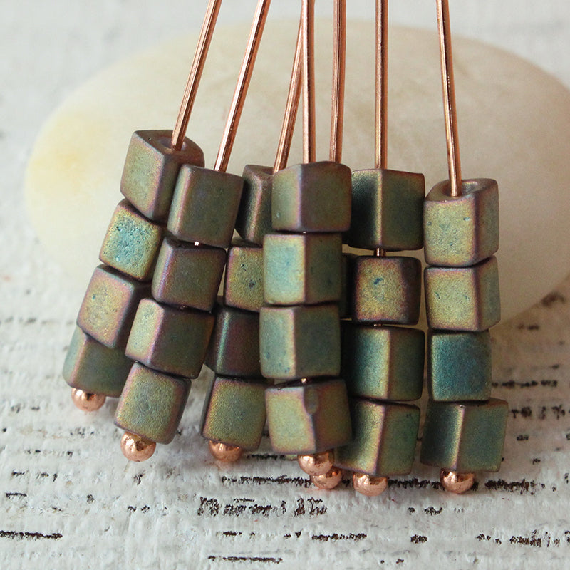 4mm Miyuki Cube Beads - Matte Metallic Khaki Iris - Choose Amount