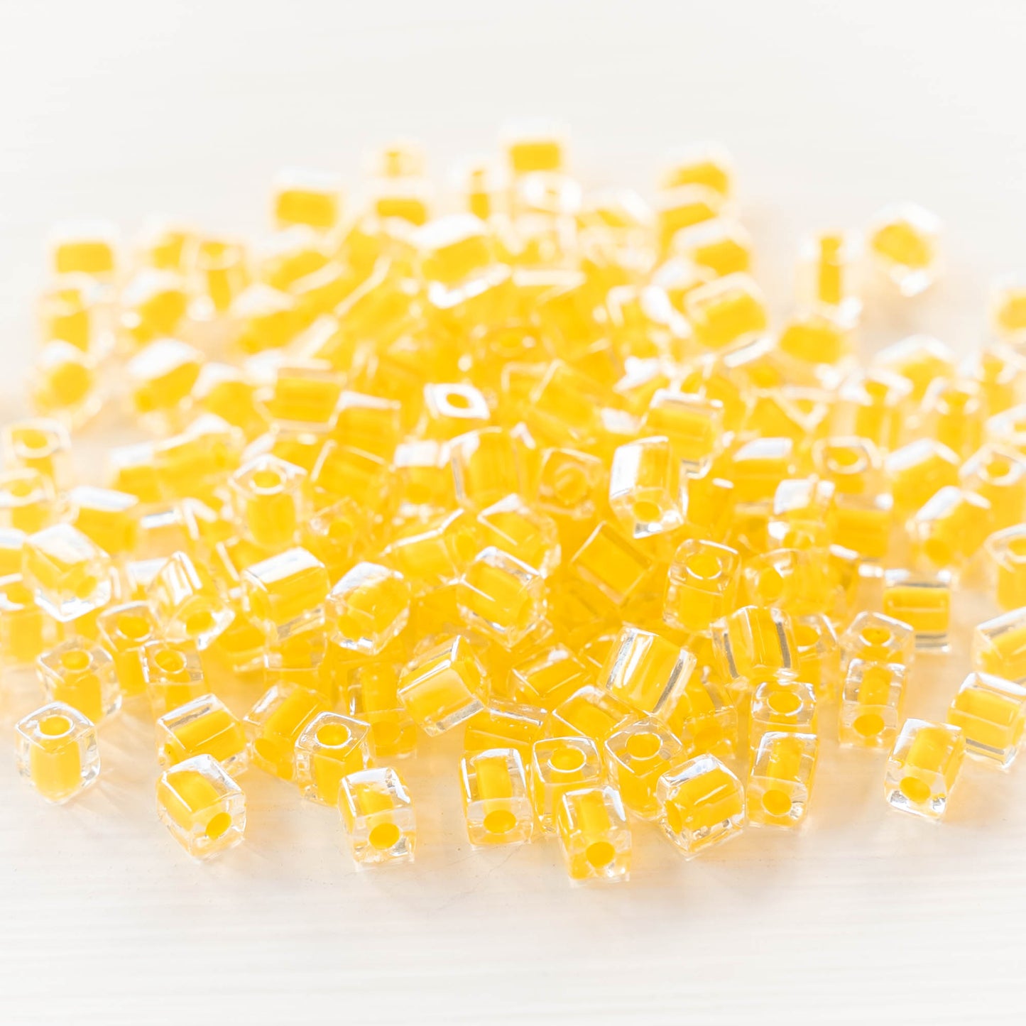 4mm Miyuki Cube Beads - Yellow Lined Crystal - Choose Amount