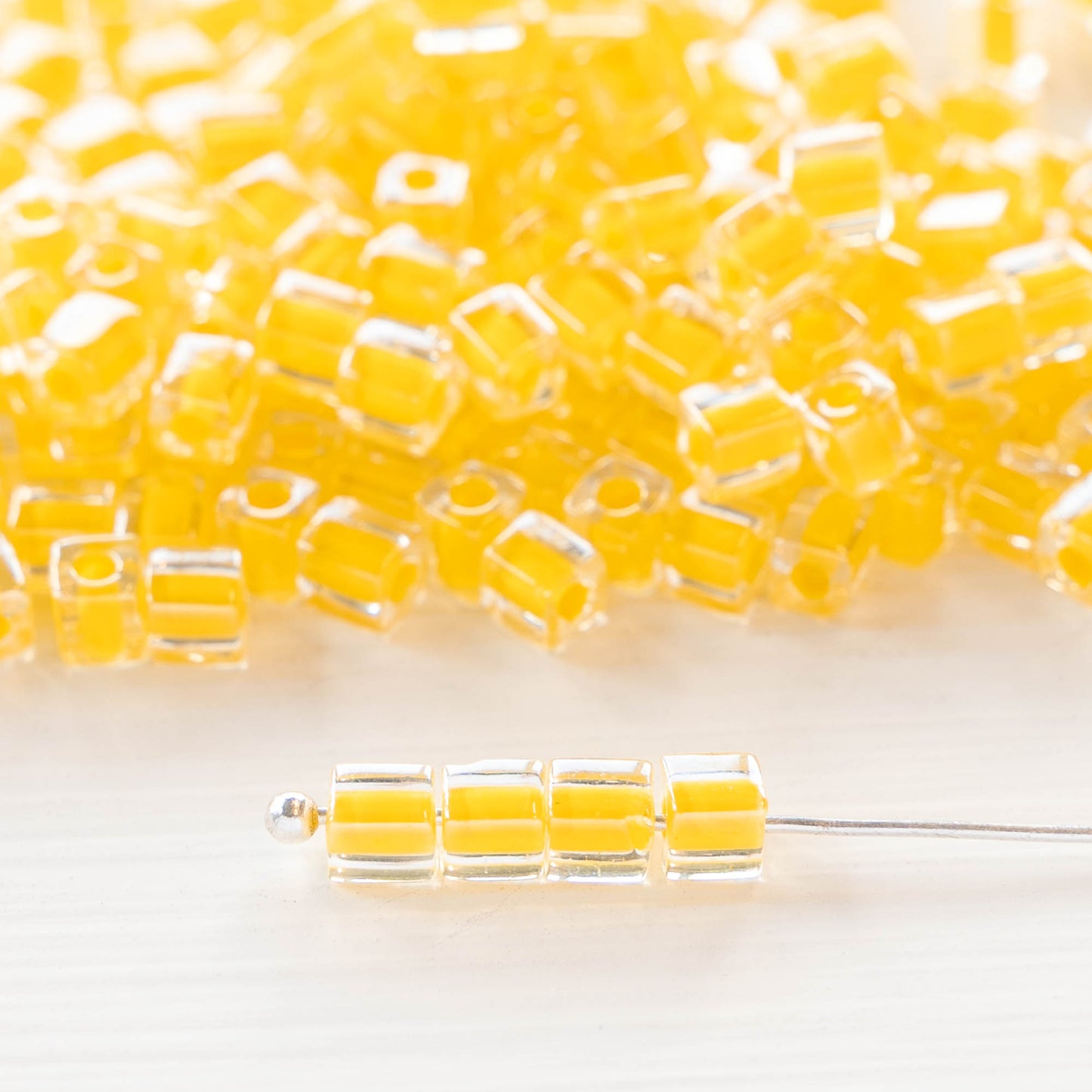 4mm Miyuki Cube Beads - Yellow Lined Crystal - Choose Amount