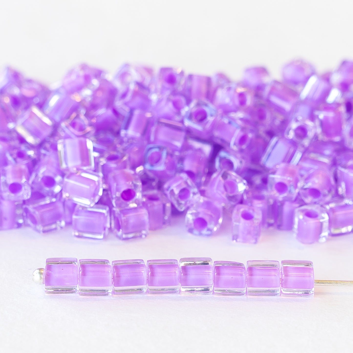 4mm Miyuki Cube Beads  - Orchid Lined Crystal - 20 or 60 grams