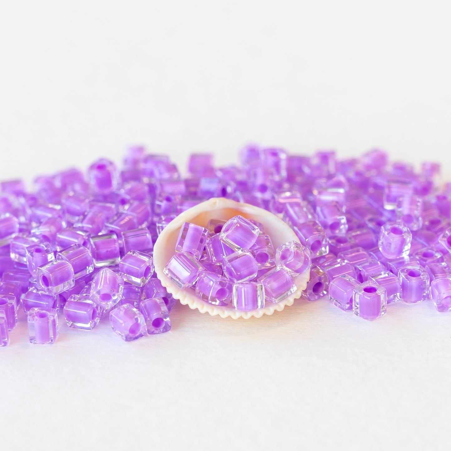 4mm Miyuki Cube Beads  - Orchid Lined Crystal - 20 or 60 grams