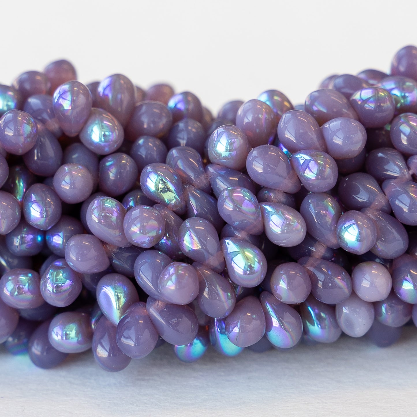 4x6mm Glass Teardrops - Opaque Lavender AB - 100 Beads