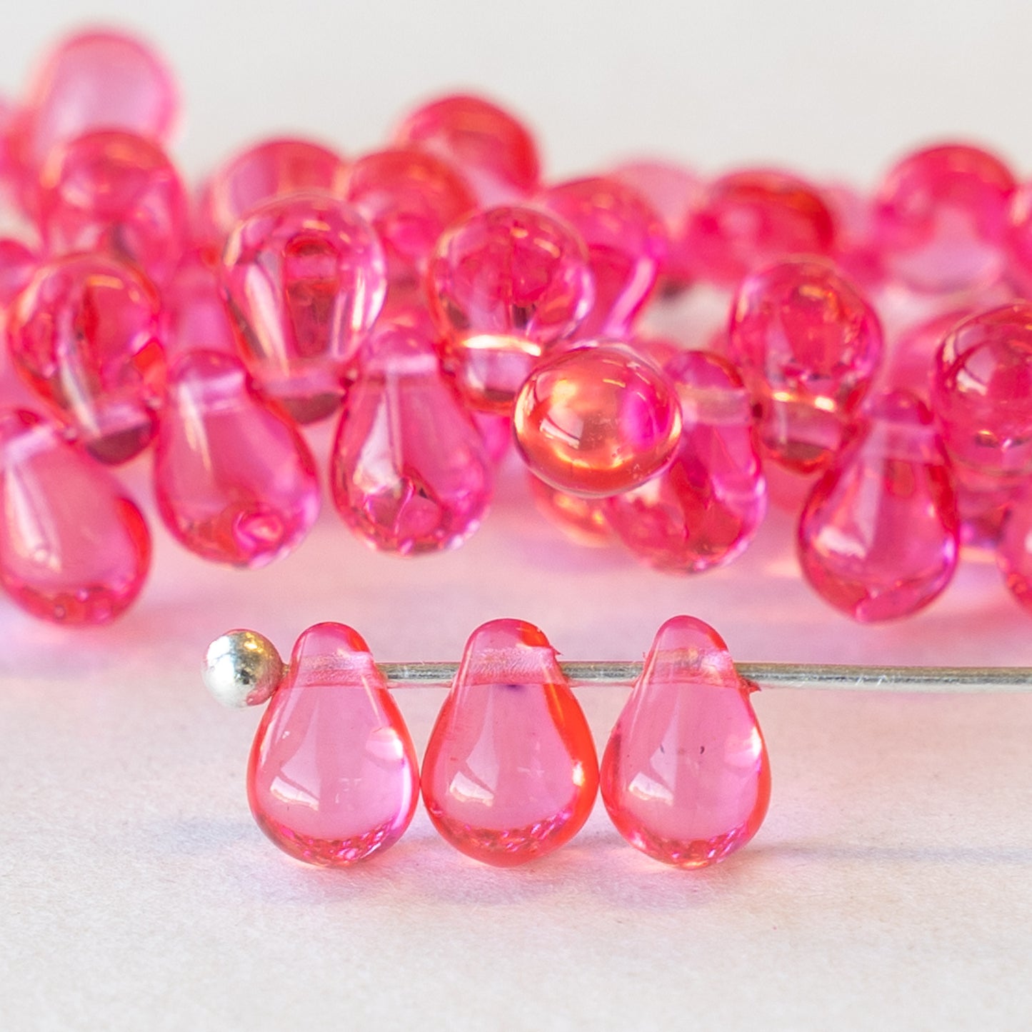 6x4mm Glass Teardrop Beads - Pink Rose - 80 Beads