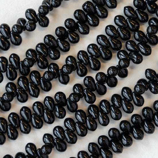 4x6mm Glass Teardrop Beads - Black - 100 Beads