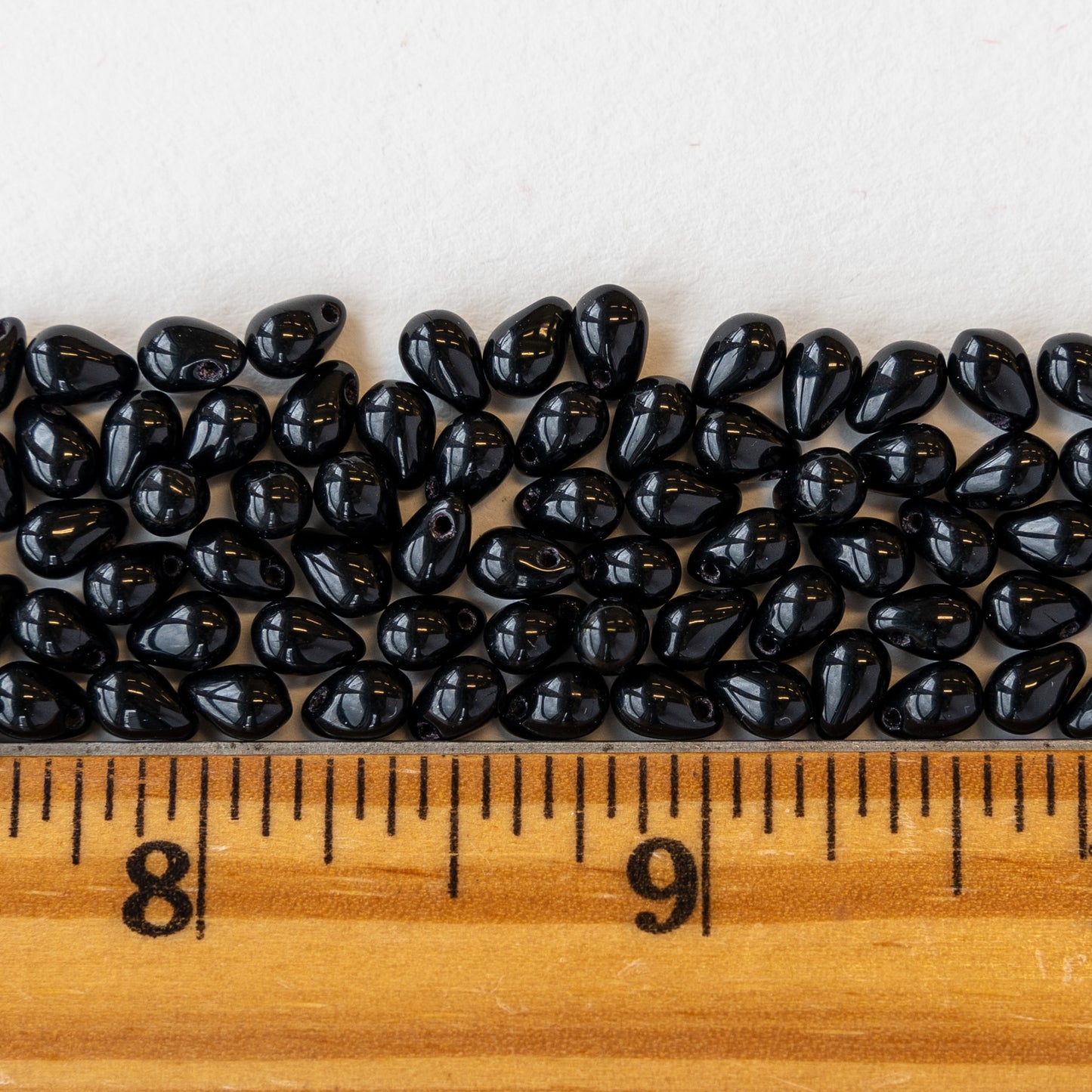 4x6mm Glass Teardrop Beads - Black - 100 Beads