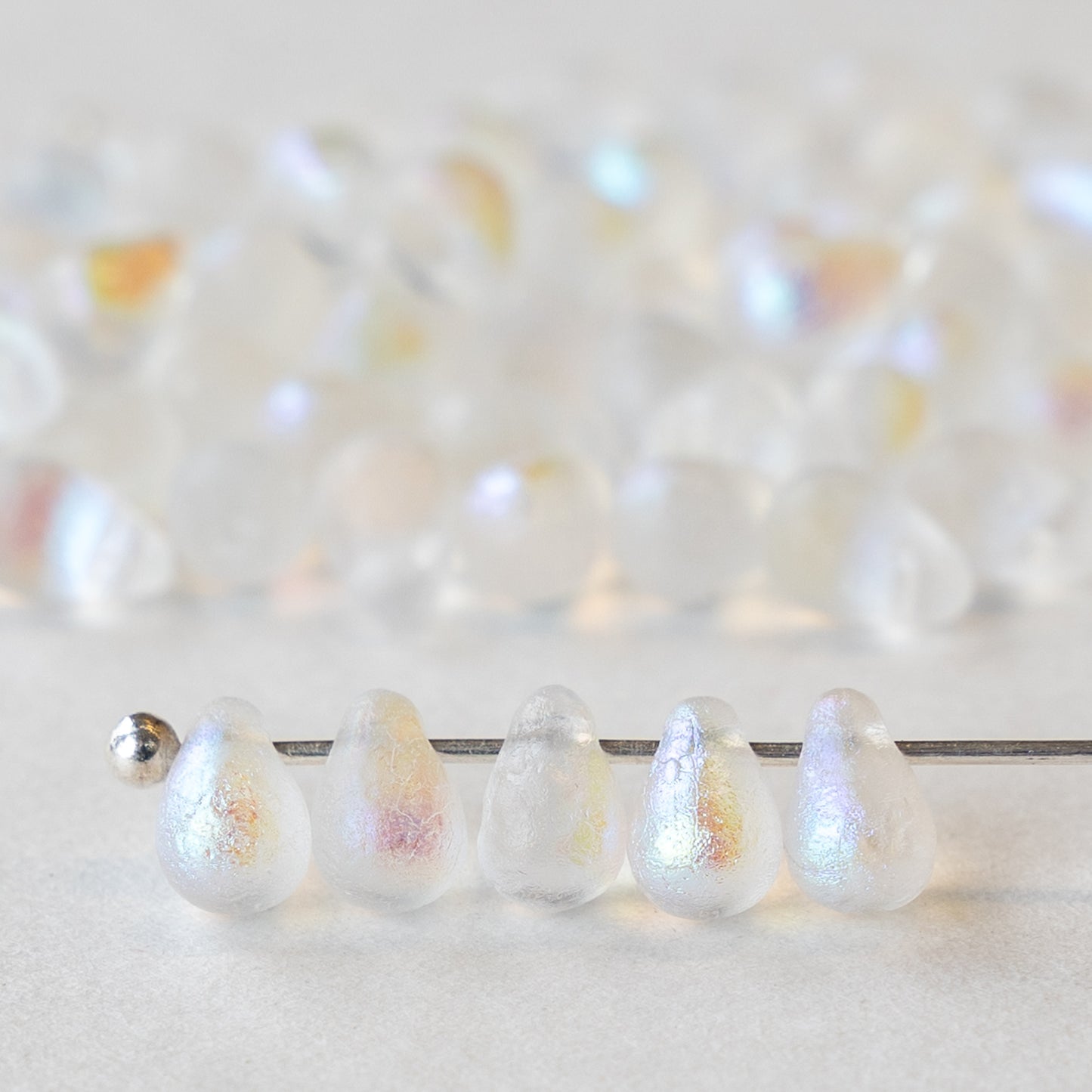 4x6mm Glass Teardrops - Etched Crystal Matte AB - 50 or 100 Beads