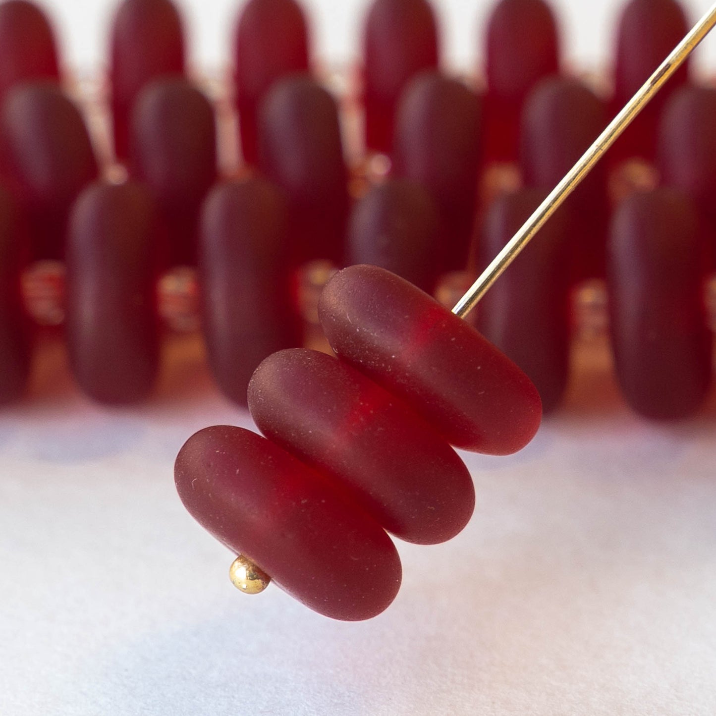 5x12mm Frosted Glass Rondelle - Red - 28 Beads