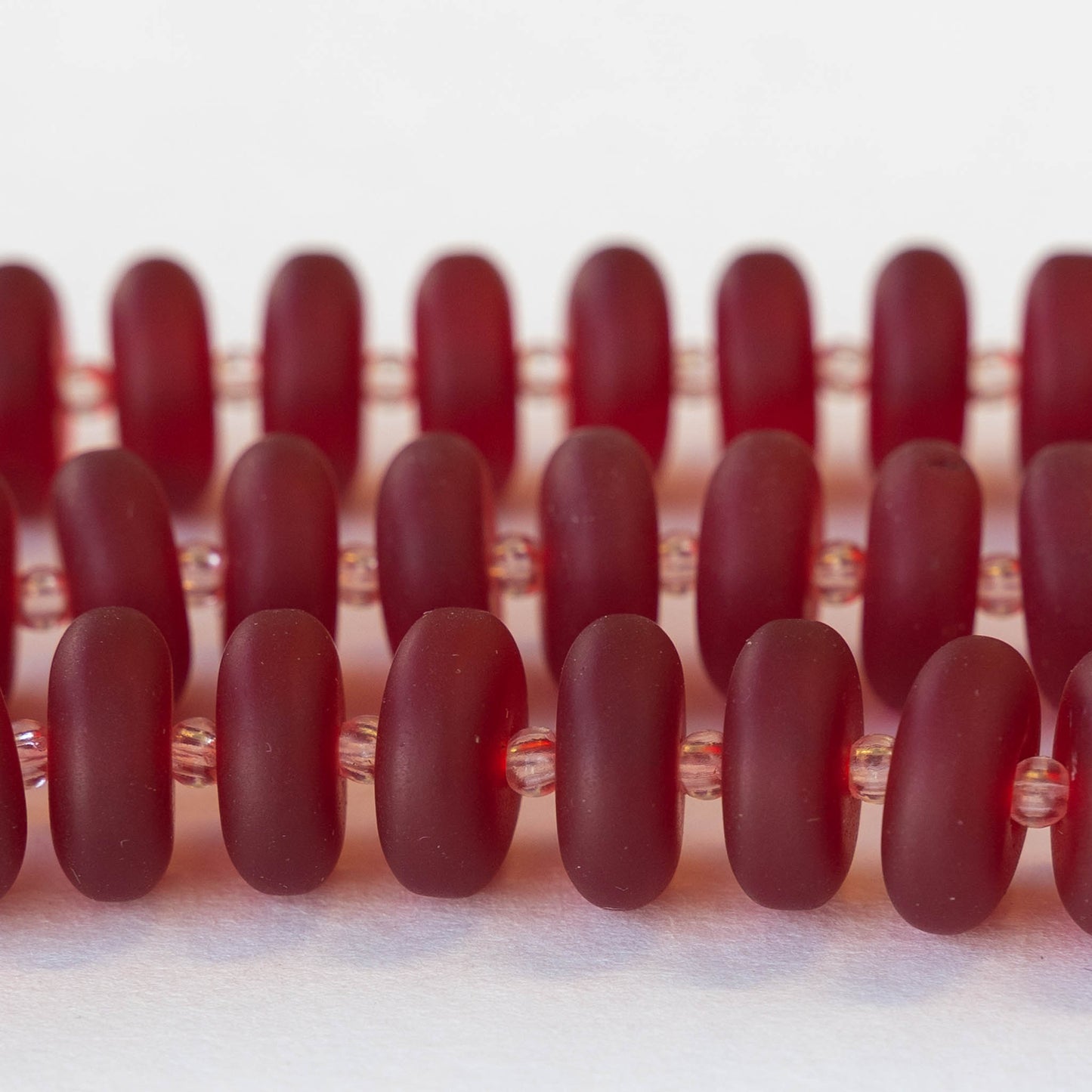 5x12mm Frosted Glass Rondelle - Red - 28 Beads