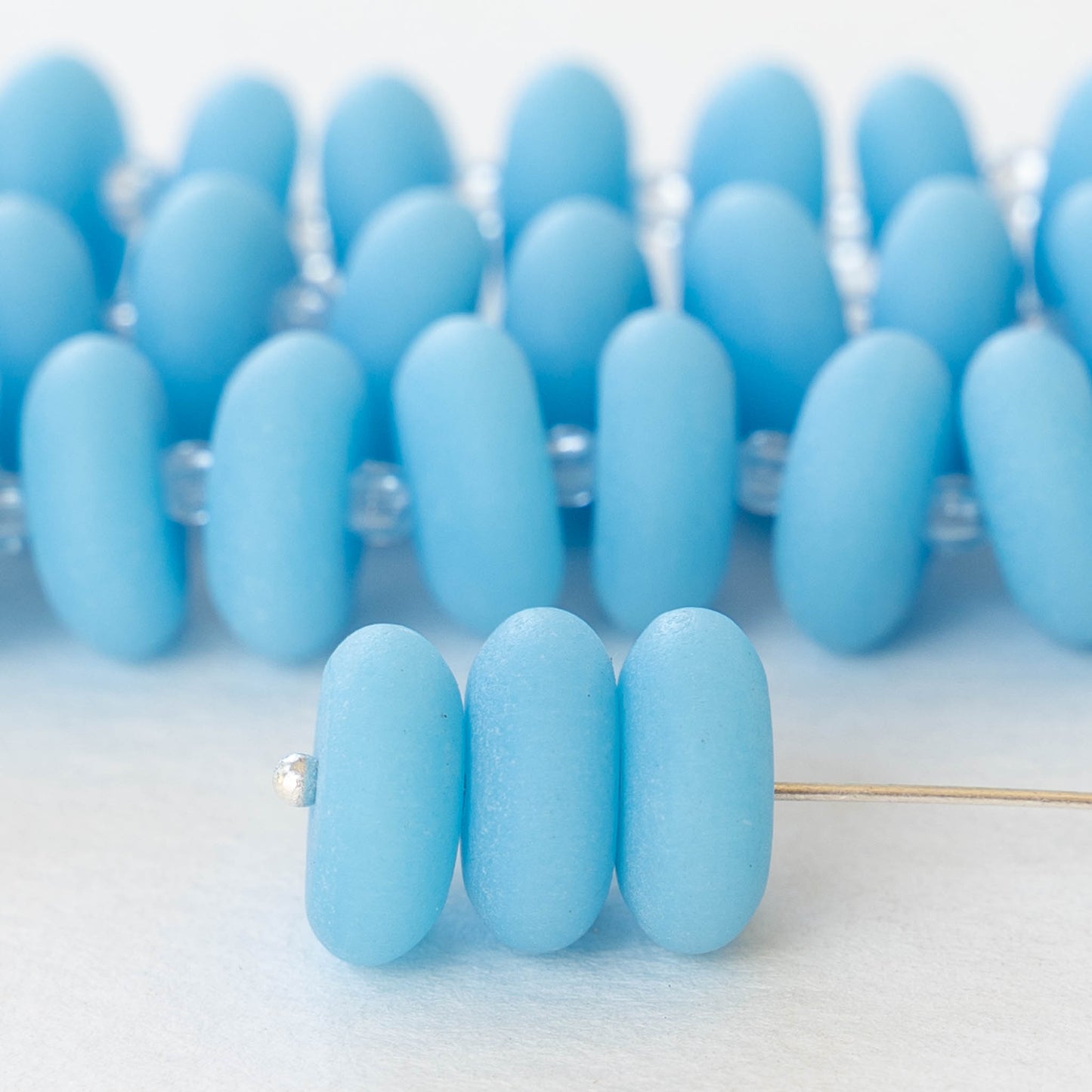 5x12mm Frosted Glass Rondelle - Opaque Light Blue - 28 Beads