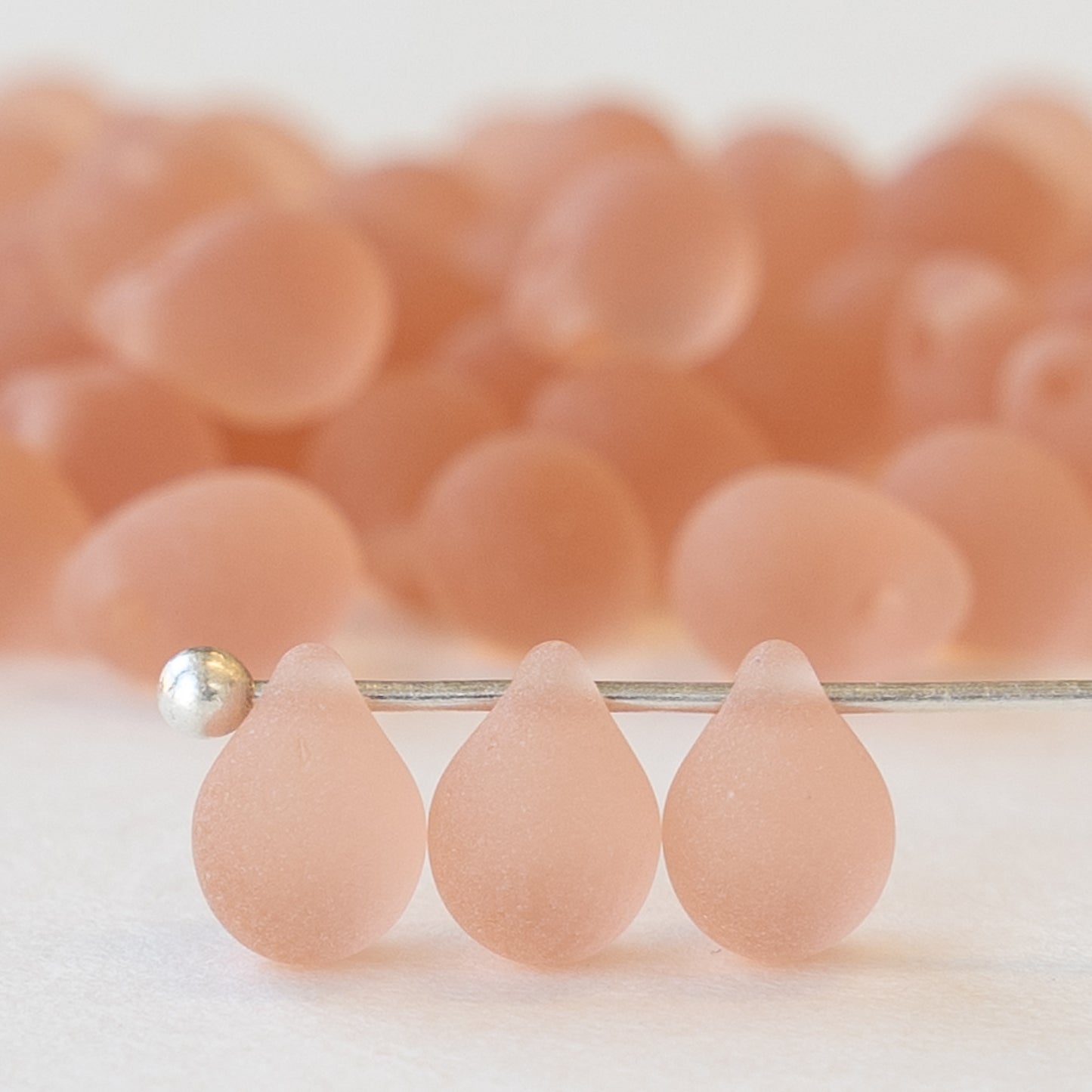 5x7mm Glass Teardrop Beads - Matte Rosaline - 120 Beads