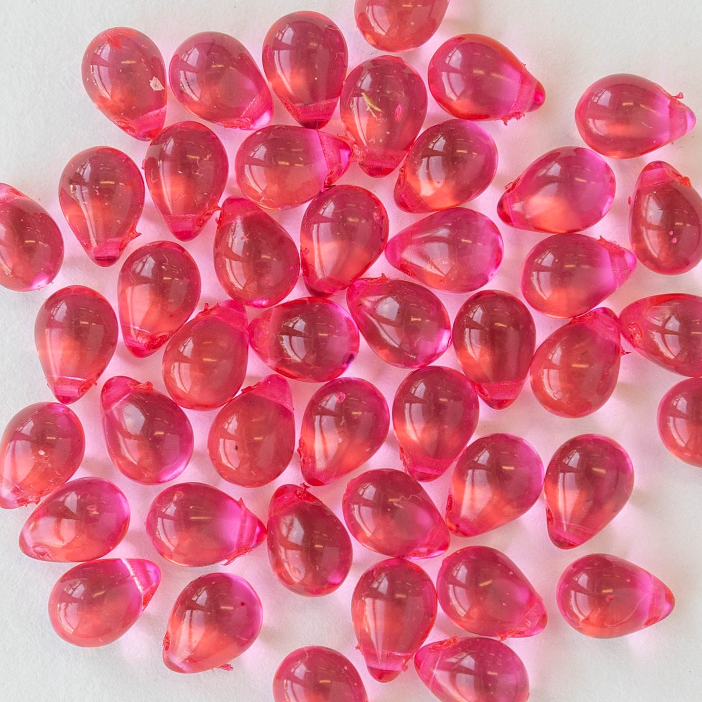 5x7mm Glass Teardrop Beads - Hot Pink - 75 Beads