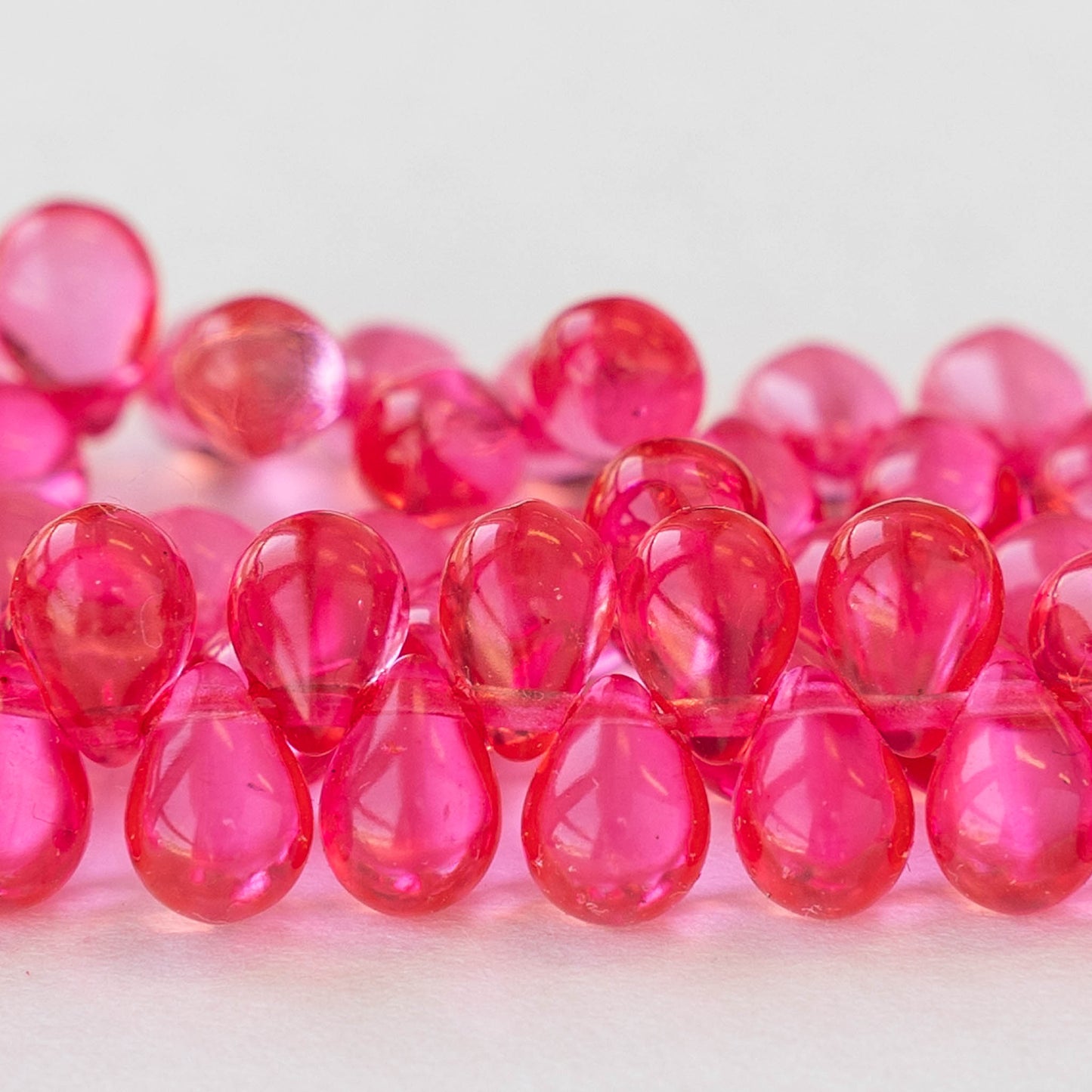 5x7mm Glass Teardrop Beads - Hot Pink - 75 Beads