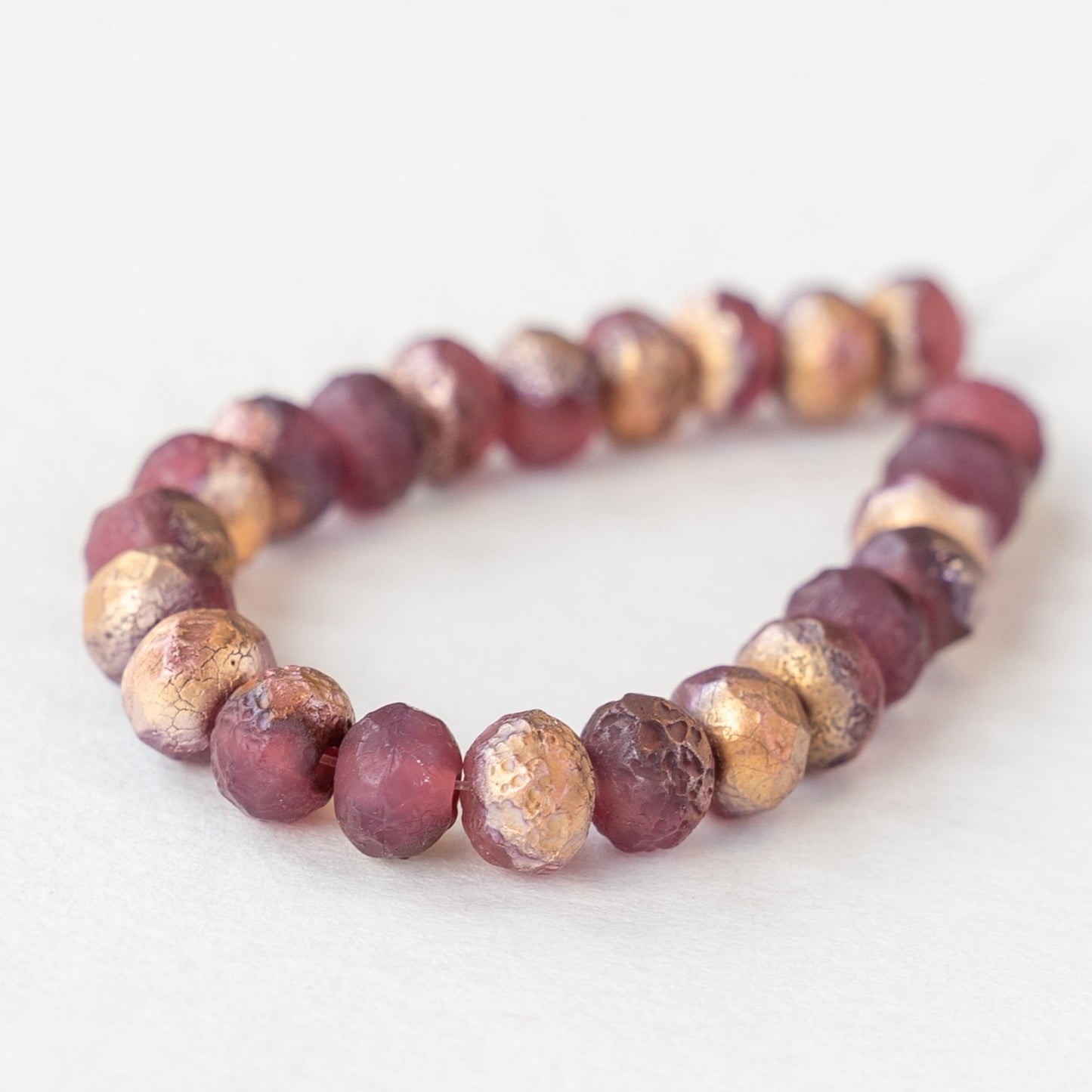 5x7mm Rondelle Beads - Pink with Gold Etched Finish - 25 beads