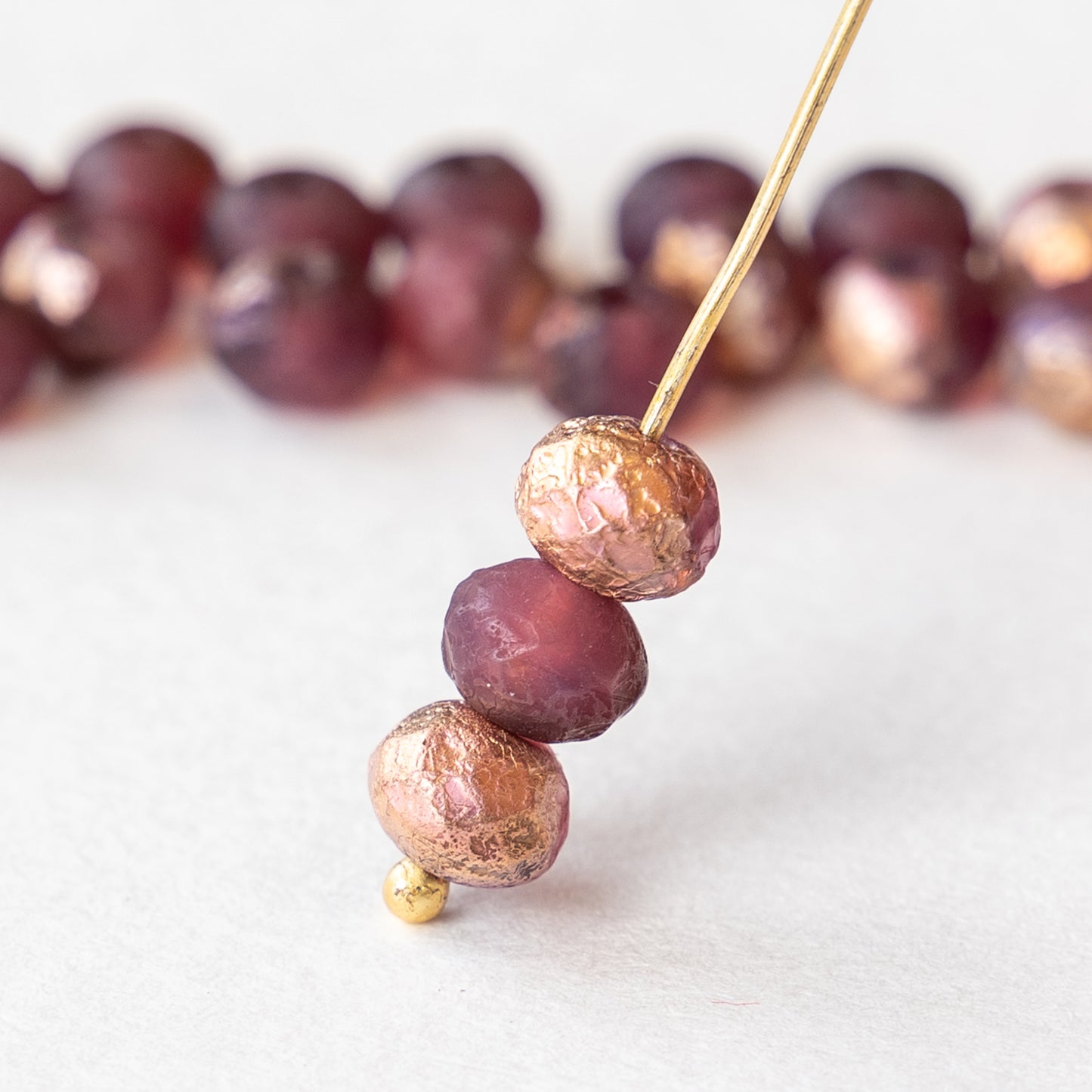 5x7mm Rondelle Beads - Pink with Gold Etched Finish - 25 beads