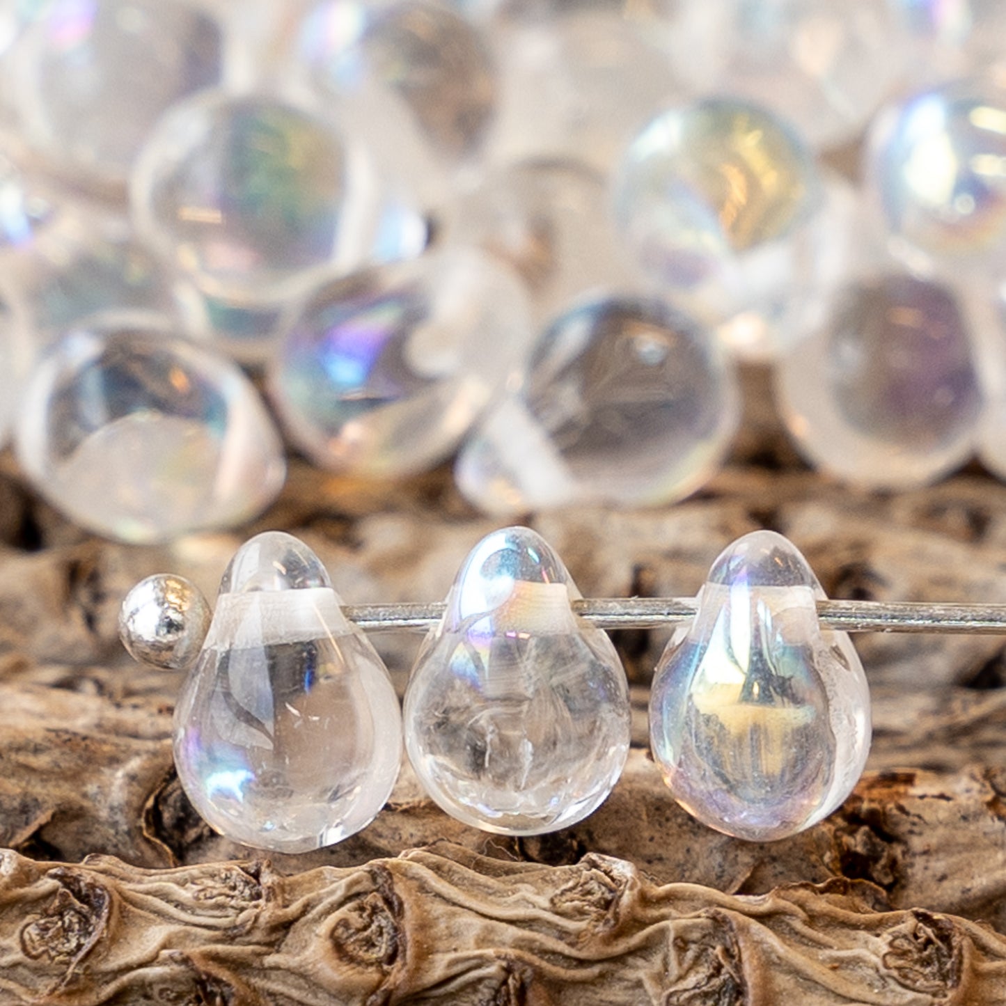 5x7mm Glass Teardrop Beads - Crystal AB - 75 Beads