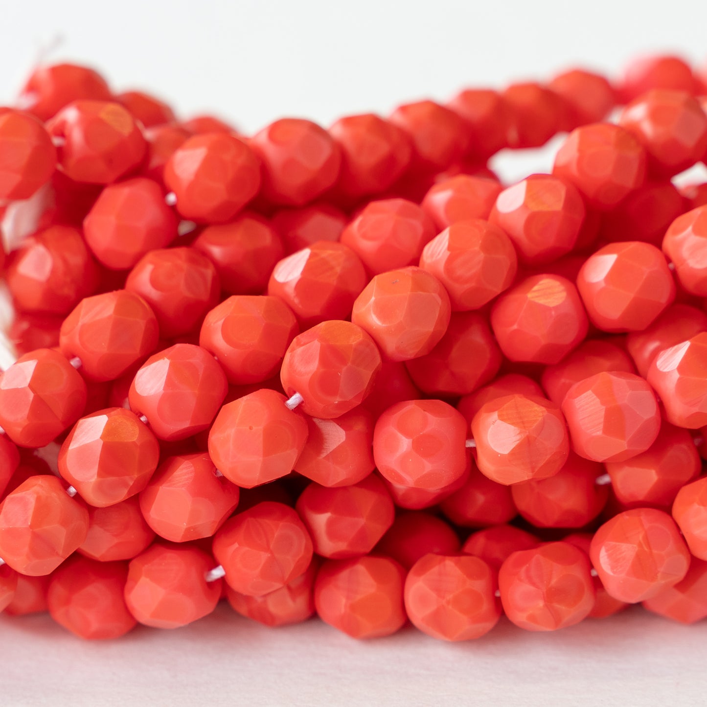6mm Round Firepolished Beads - Opaque Coral Red - 25 beads