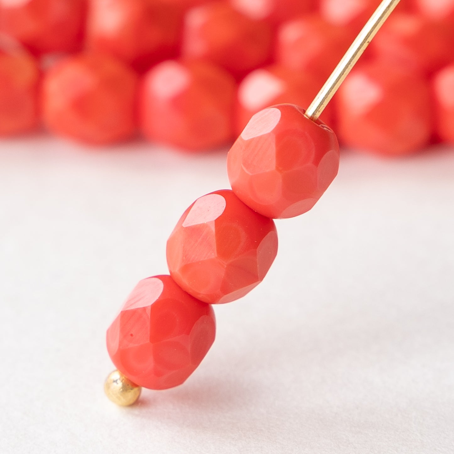 6mm Round Firepolished Beads - Opaque Coral Red - 25 beads