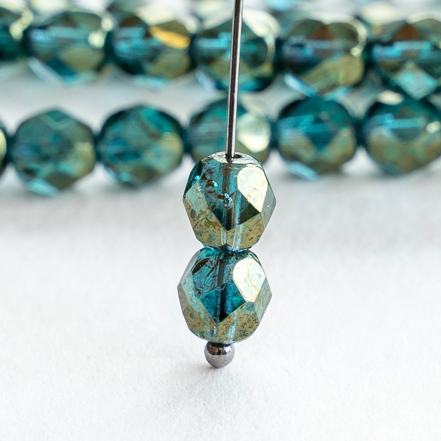 6mm Round Firepolished Beads - Deep Teal with Luster Finish - 25 Beads