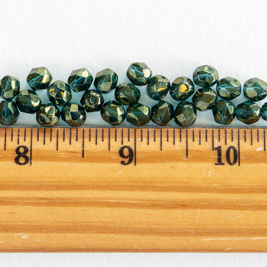 6mm Round Firepolished Beads - Deep Teal with Luster Finish - 25 Beads