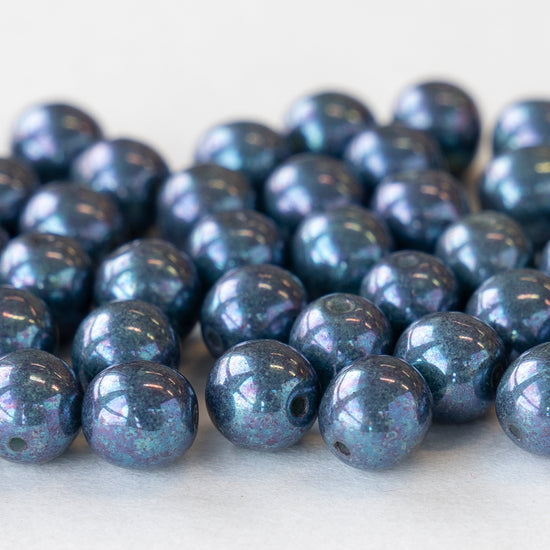 6mm Round Glass Beads -  Blue Luster - 30 beads