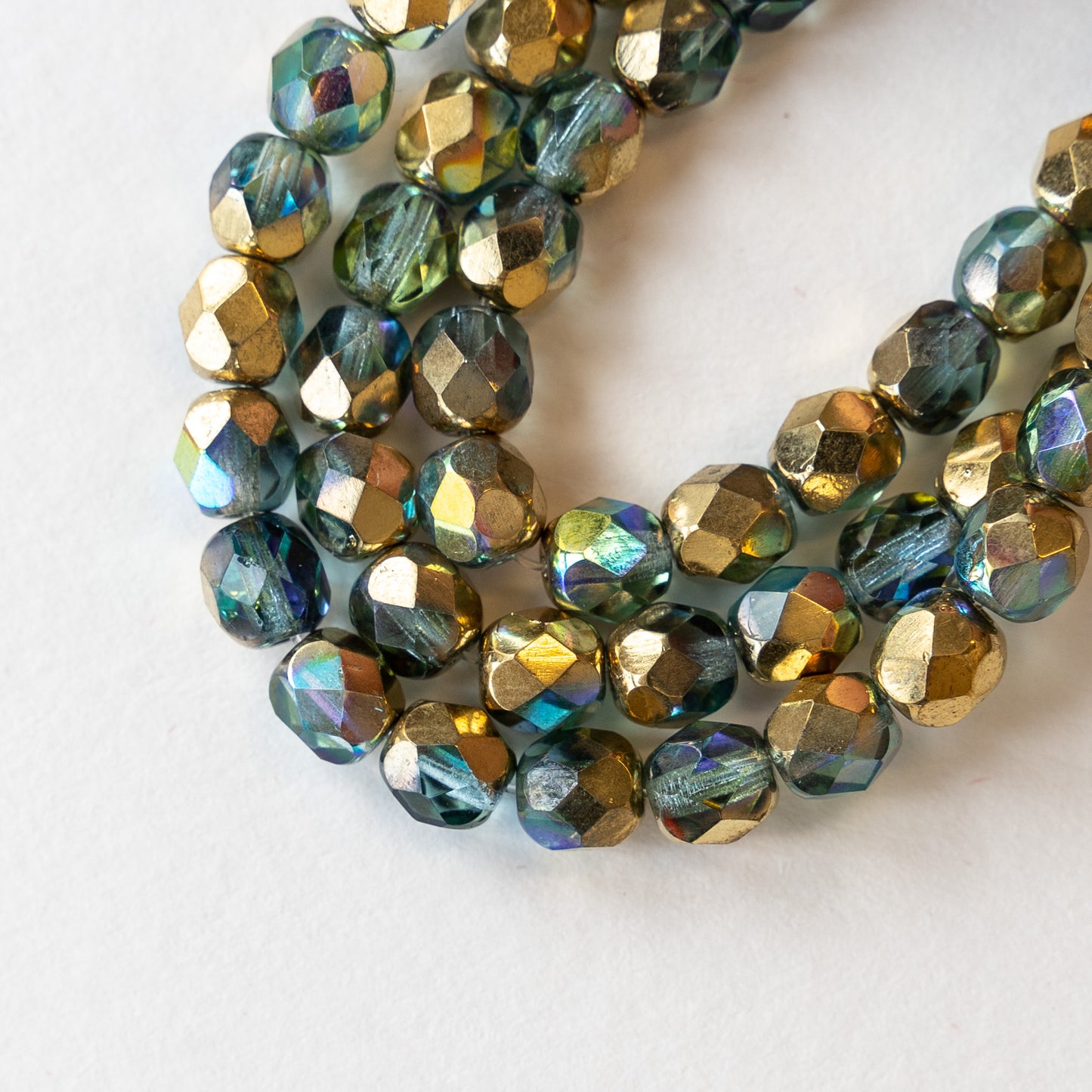 6mm Round Firepolished Beads - Light Aqua Gold - 25 beads