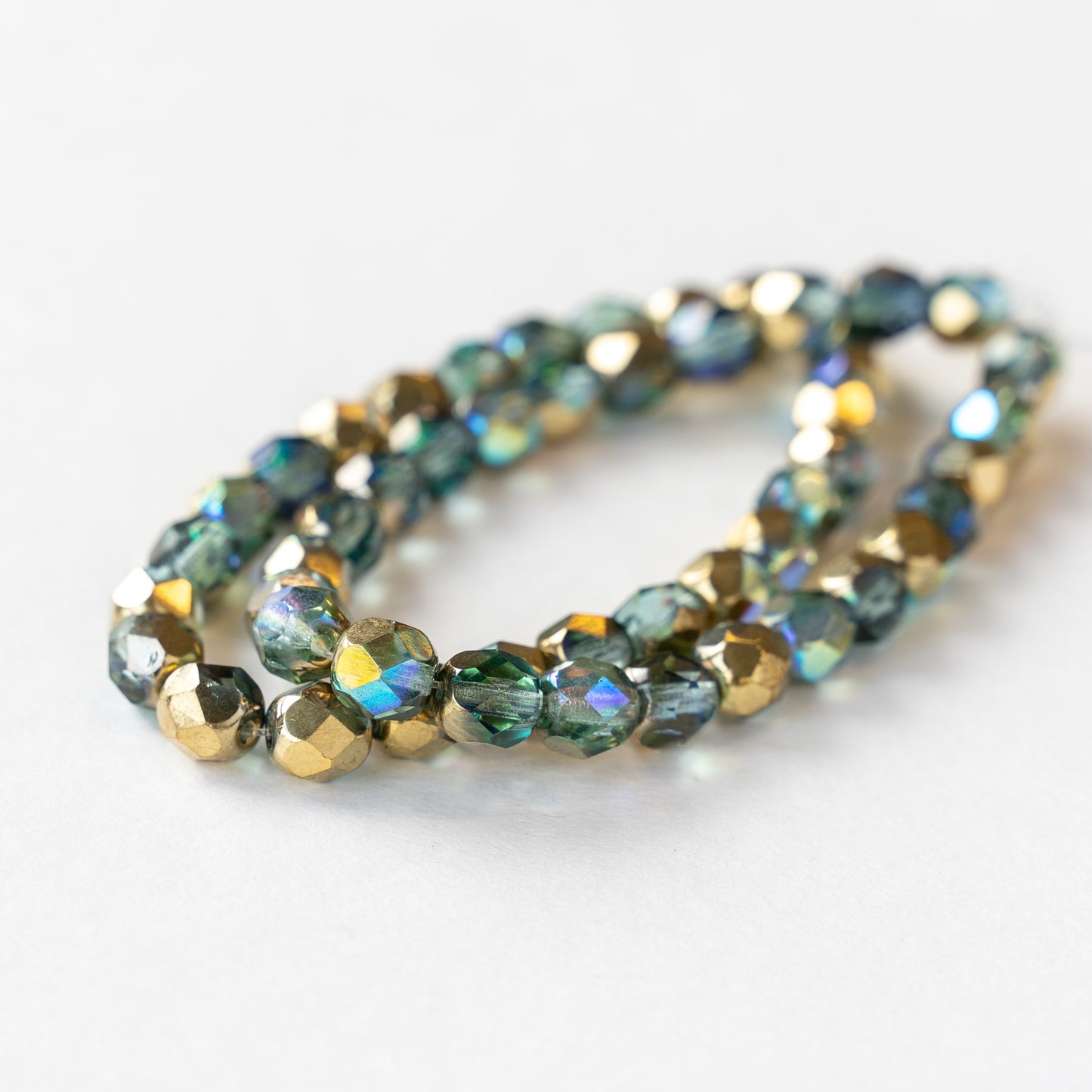 6mm Round Firepolished Beads - Light Aqua Gold - 25 beads