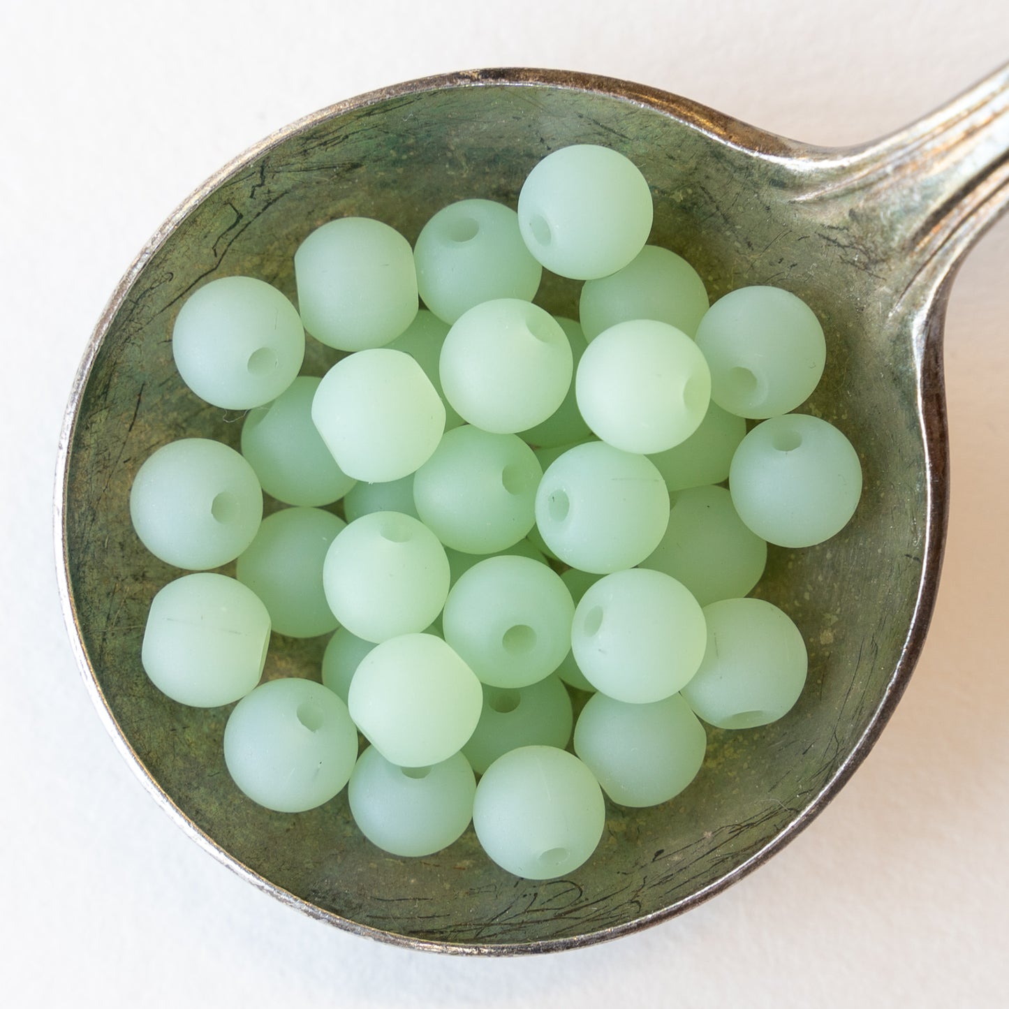 6mm Frosted Glass Rounds -  Opaque Pastel Green - 16 Inches