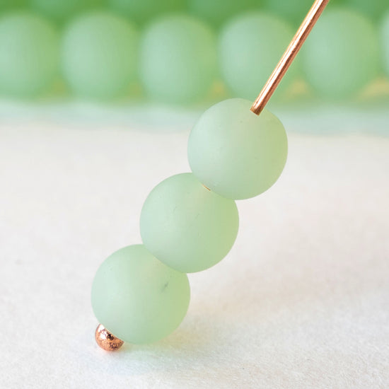 6mm Frosted Glass Rounds -  Opaque Pastel Green - 16 Inches
