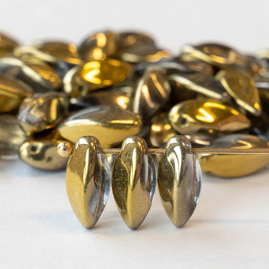 6x12mm Twist Drop Beads - Metallic Gold - Choose Amount