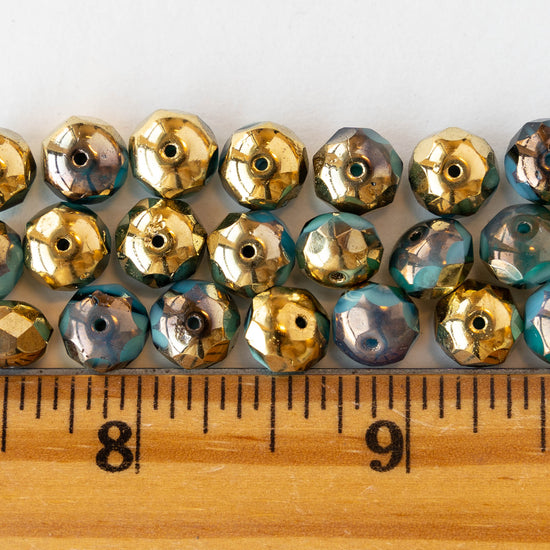6x9mm Rondelles - Teal, Blue and Gold - 25