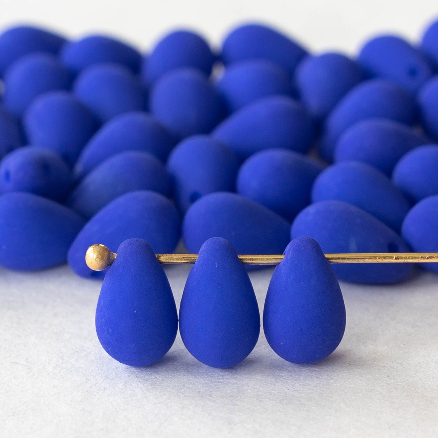 6x9mm Glass Teardrop Beads - Opaque Blue Matte- 25 Beads